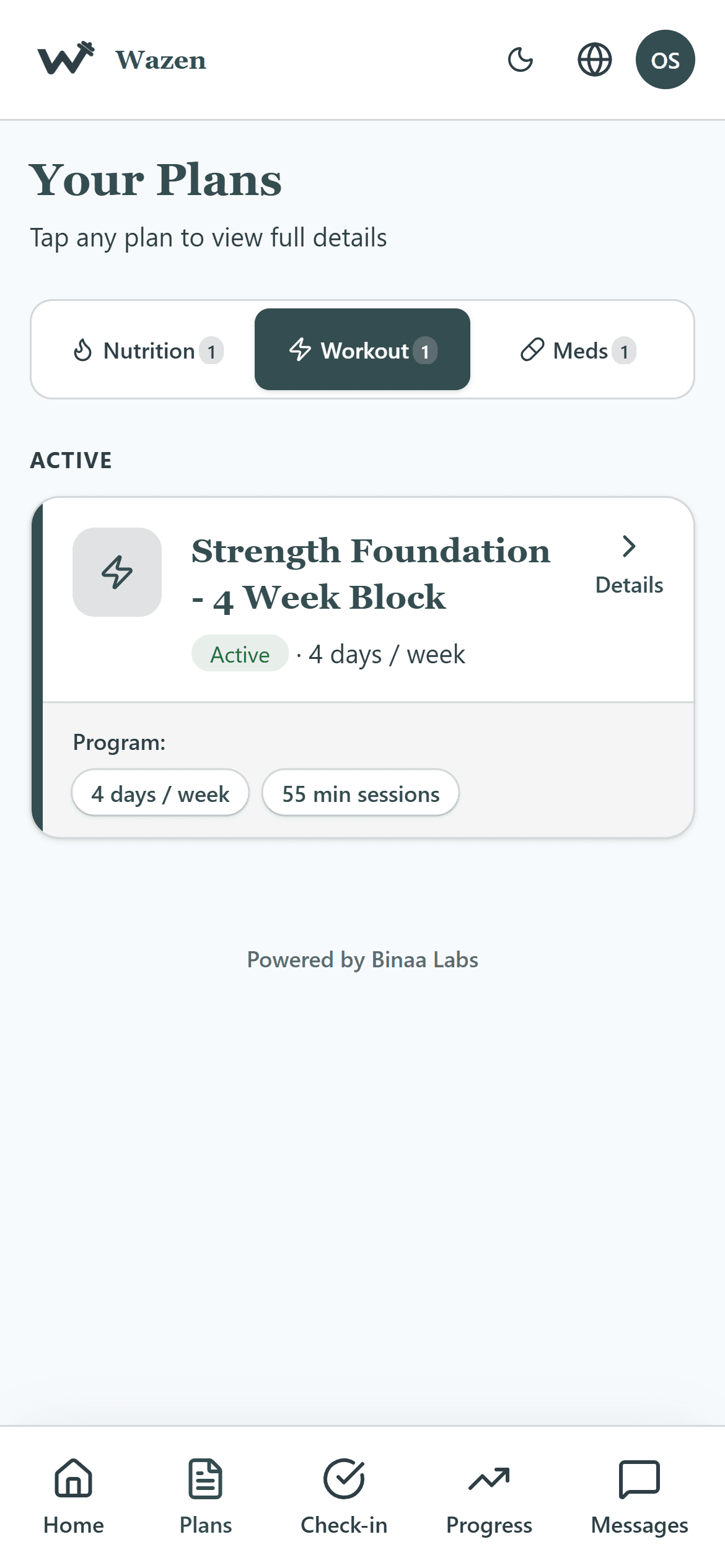 Assigned plans as they appear in the Wazen client app