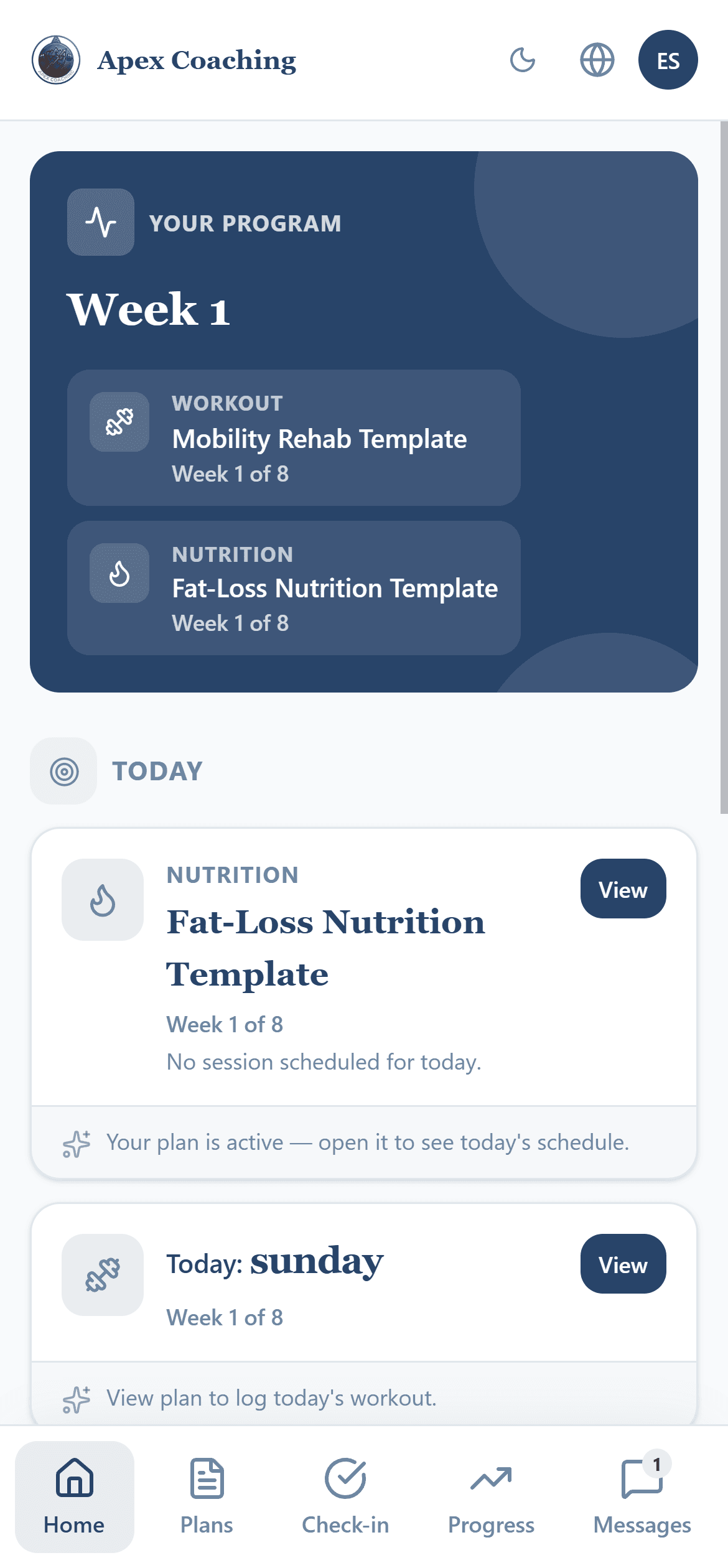 Your brand, front and center — clients see your logo, name, and colors in their app.