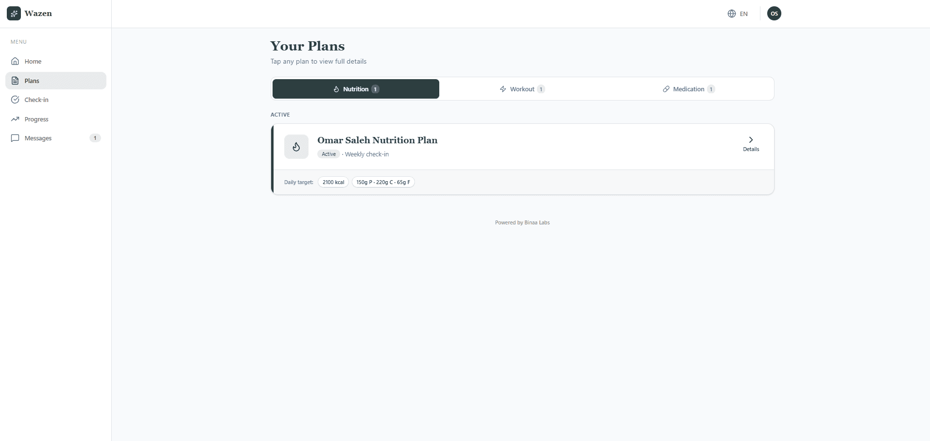 Assigned plans as they appear in the Wazen client app