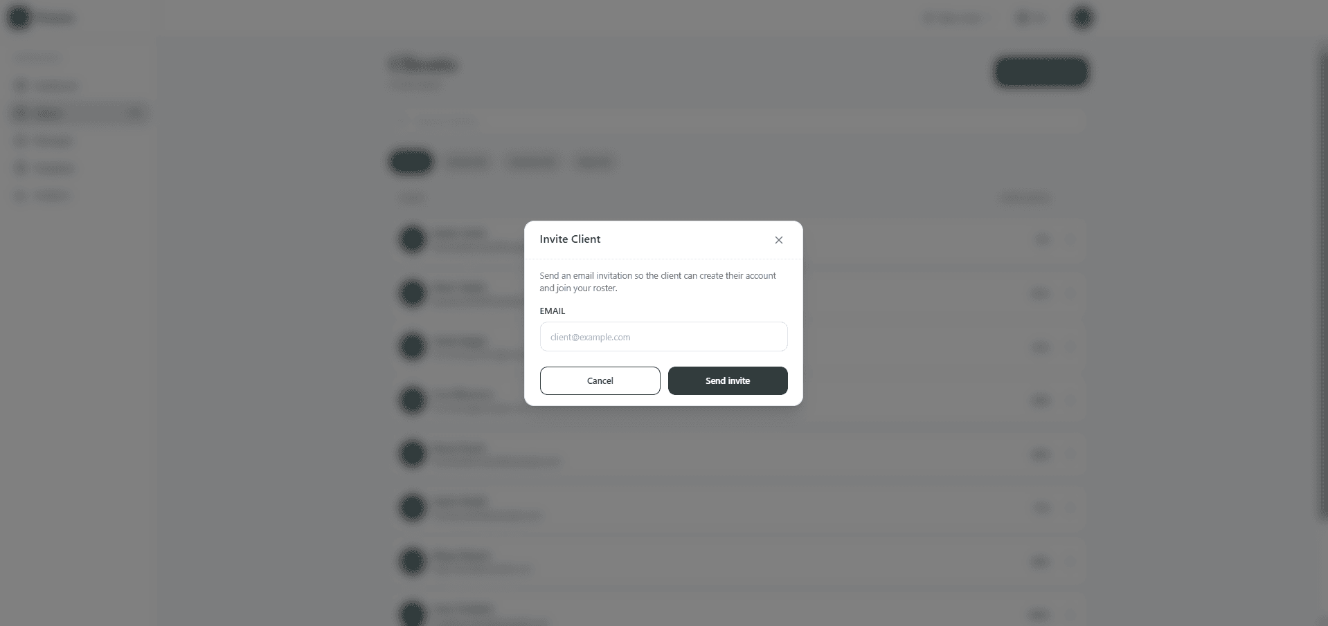 Inviting a client by email from the Wazen coach dashboard
